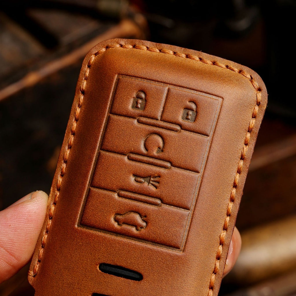 Carsine Cadillac Leather Car Key Cover 4,5 Button Black / 5 Button