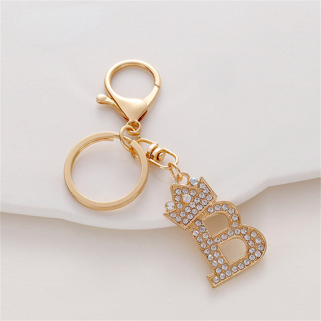 Carsine Rhinestone 26 Letters Car Keychain B