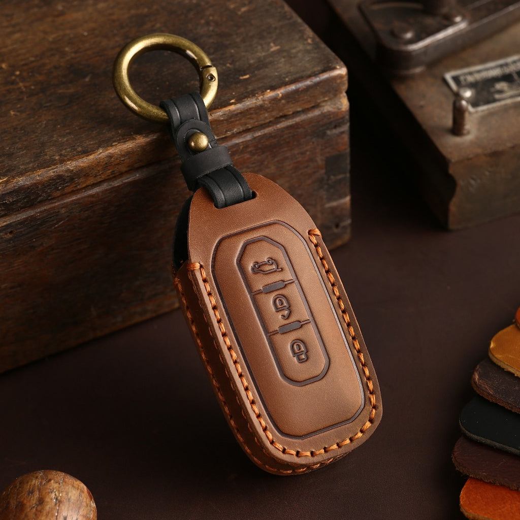 Carsine Ford Leather Car Key Cover 3 Button Black