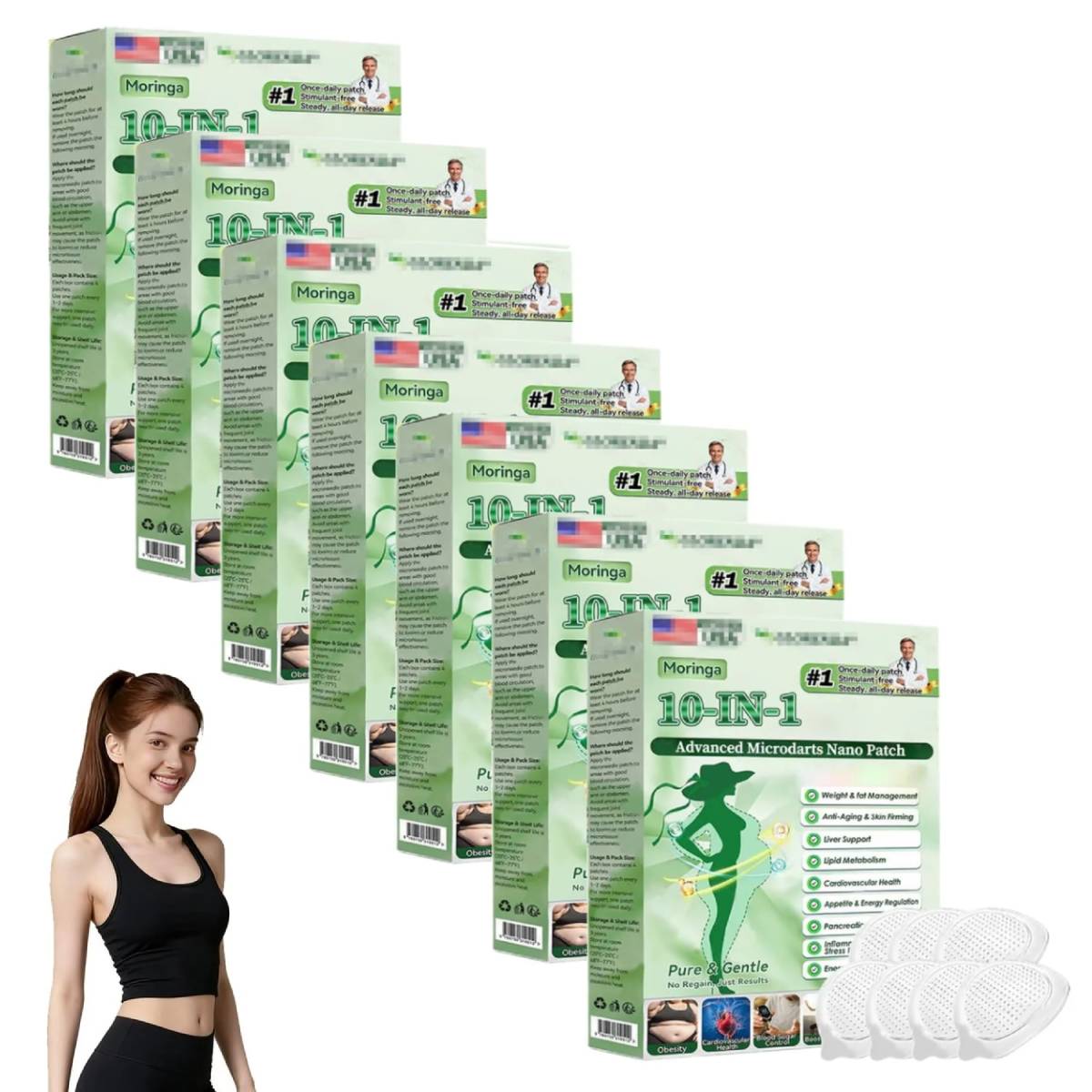 Moringa Berberine Patches,2026 Upgraded Moringa 10-in-1 Nano Microdarts Patch,Suitable for All Skin Types Natural Herbal Body Patch for Women Men
