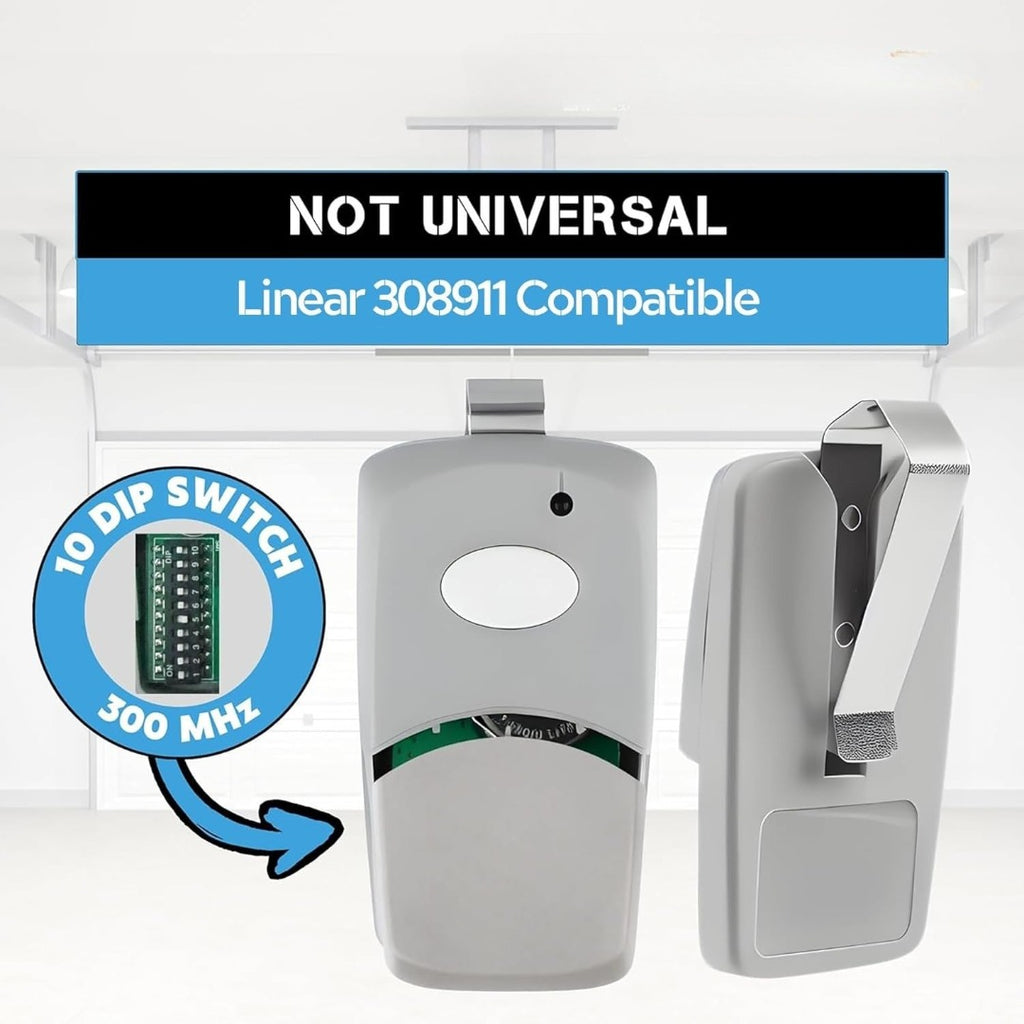 Multicode Linear 308911, 10-DIP-Schalter-Fernbedienung für Toröffner (300 MHz), Multicode-Fernbedienung für Garagentoröffner, Ersatz für Garagentoröffner 
