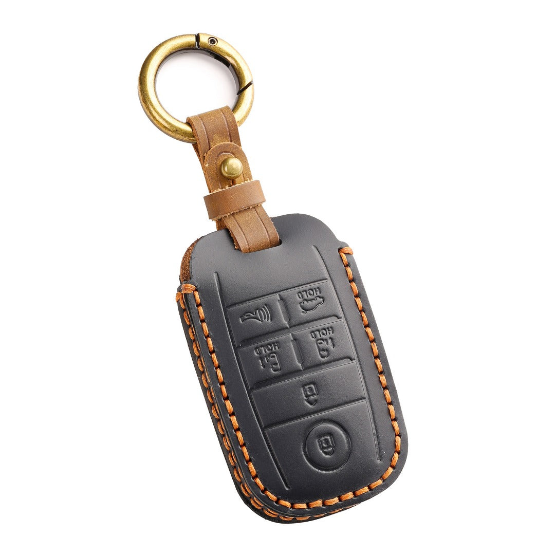 Carsine Kia Carnival MPV Leather Car Key Cover 6 Button Black / 6 Button