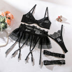 Durchsichtiges, sexy Dessous-Set, 4-teilig, bestehend aus Tutu-Rock, String und Tanga