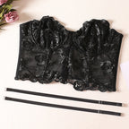 Haut tube brodé de roses avec bretelles