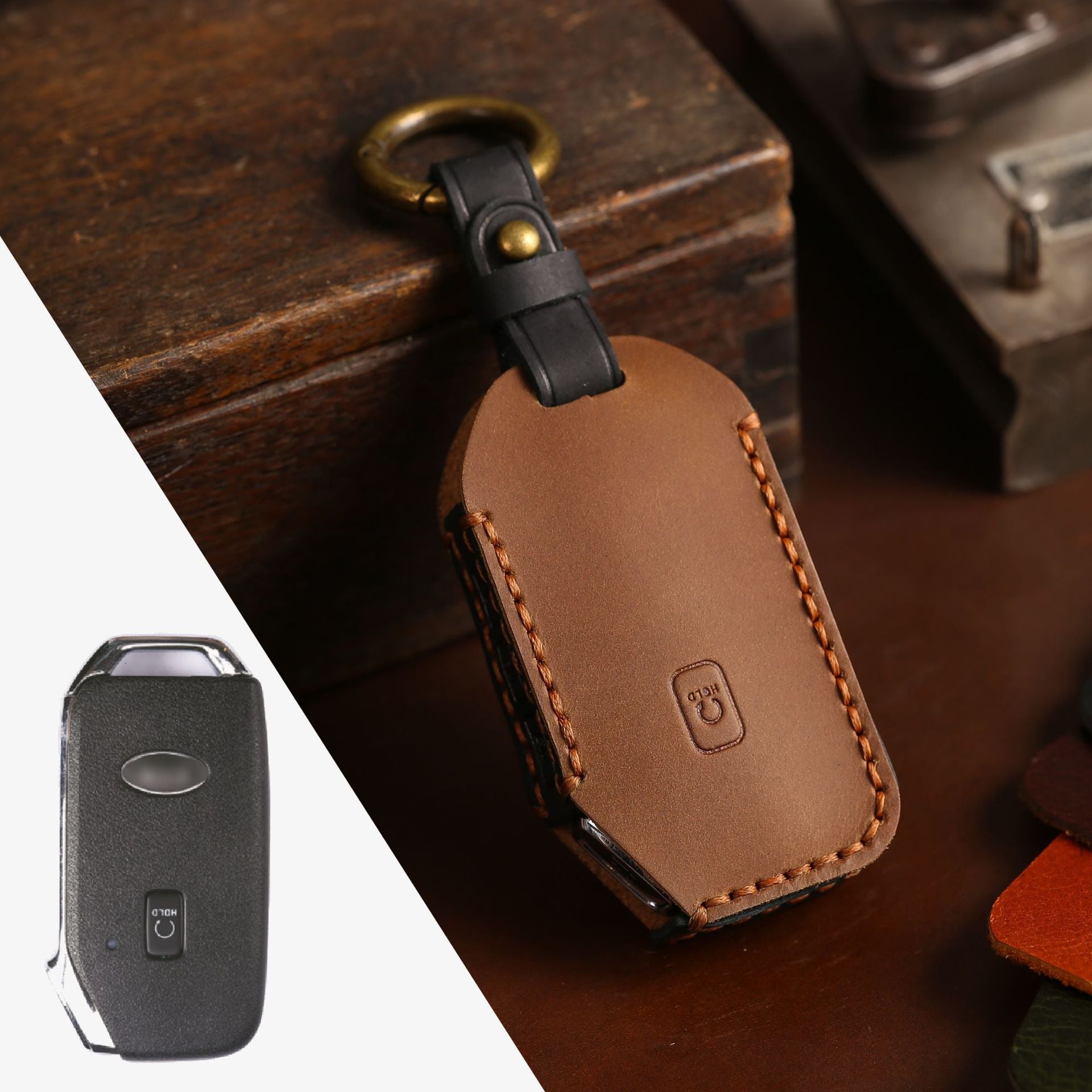 Carsine Kia Sorento Leather Car Key Cover Brown