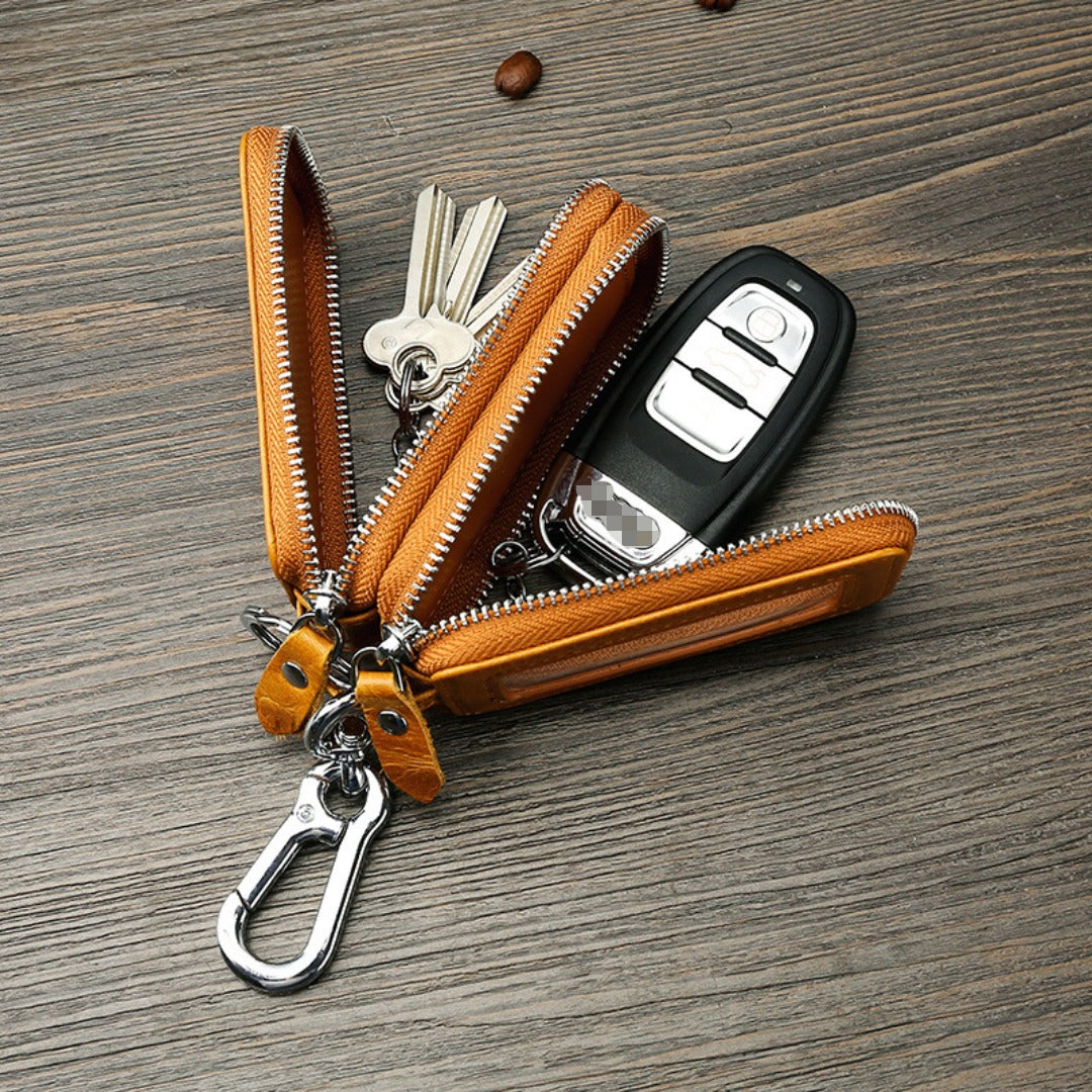 Étui universel en cuir double couche pour clés de voiture avec fenêtre transparente, compatible avec tous les modèles.