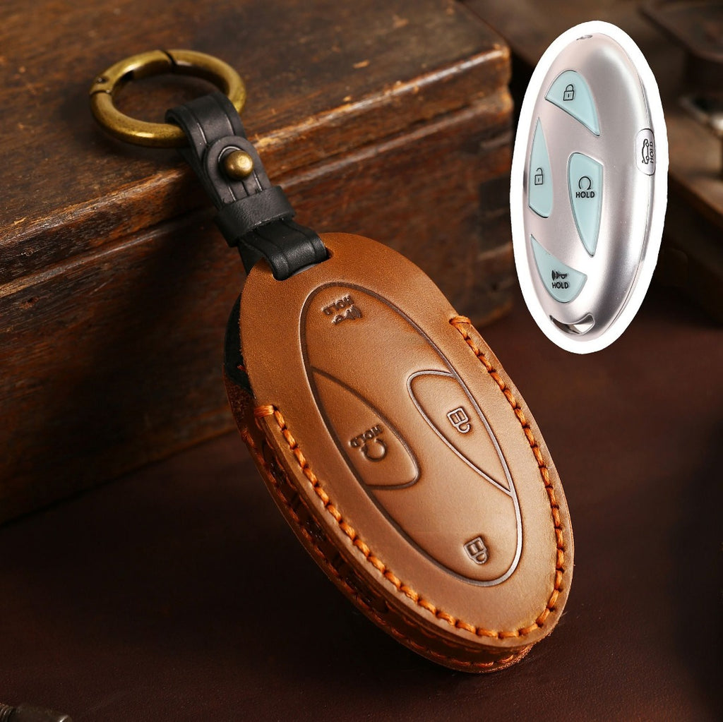 Carsine Hyundai Leather Car Key Cover 5,7 Button Brown / 5 Button