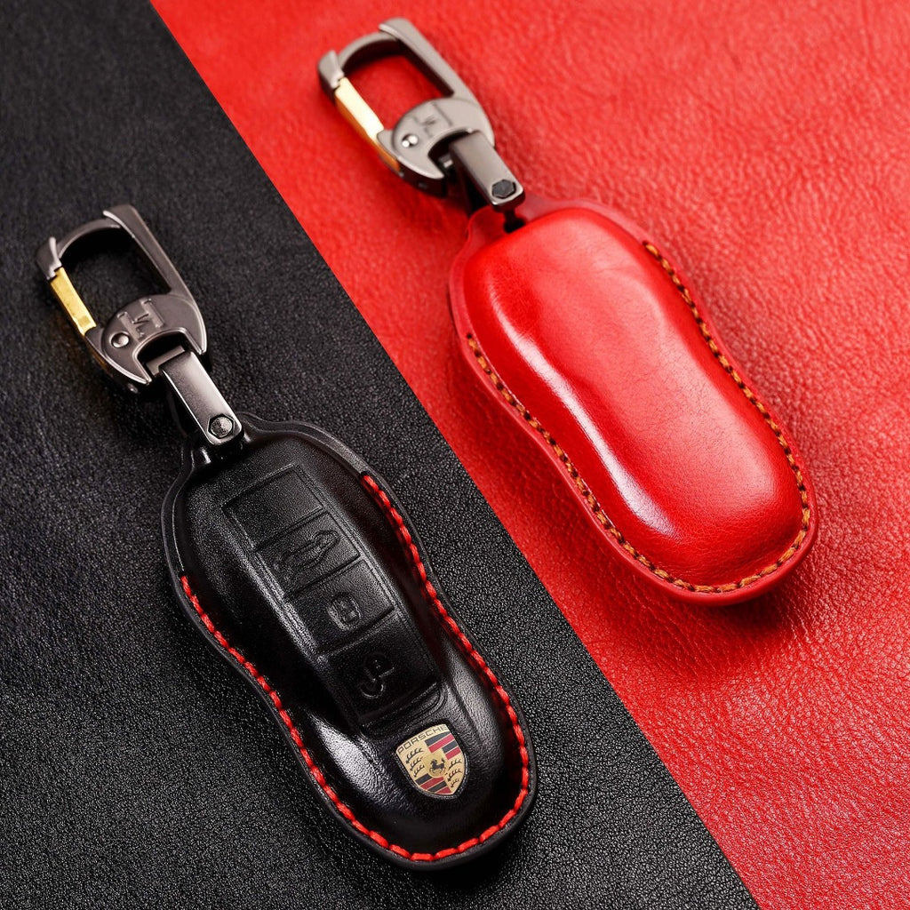 Carsine Porsche Leather Car Key Cover Black