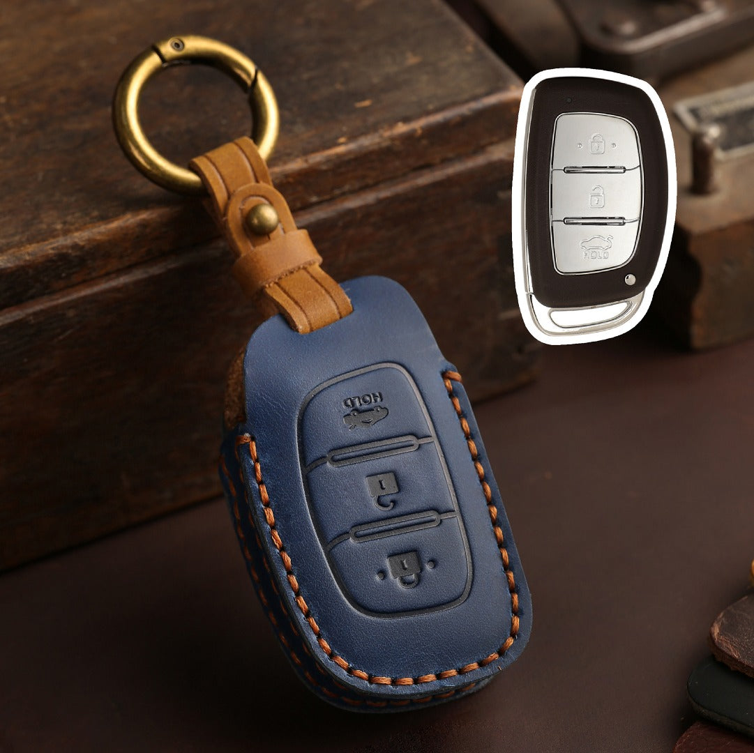 Carsine Hyundai Elantra IX25 Festa IX35 Verna Leather Car Key Cover 3 Button Blue / 3 Button-B