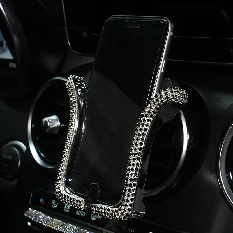 Carsine Rhinestone Car Phone Holder U-shaped Black
