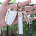 Carsine Hyundai Car Key Case Golden Edge White / Key case + strap