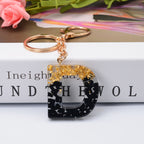 Carsine Black Pompom 26 Alphabets Keychain gold / D