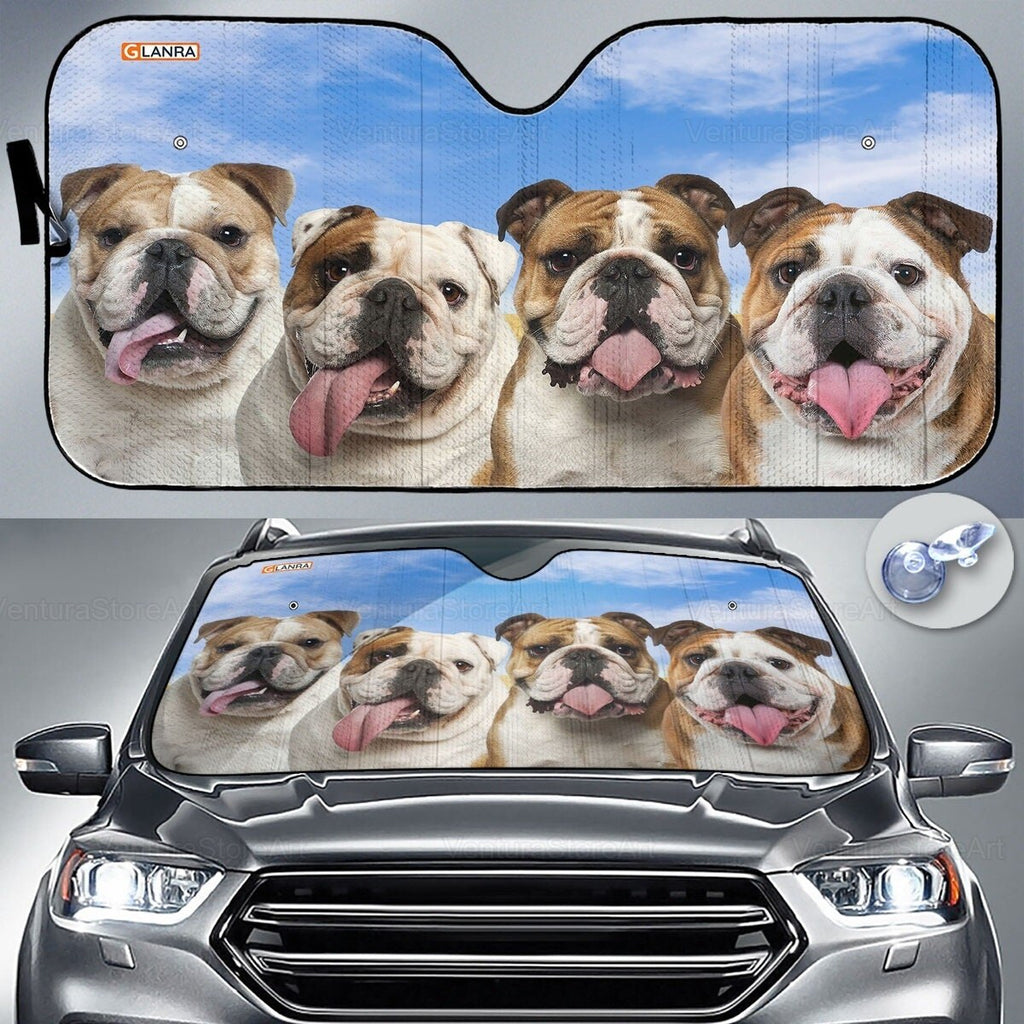 Carsine Pitbull Dog Family Car Sunshade royal blue