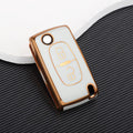 Carsine Citroen Peugeot Car Key Case Golden Edge 2 Buttons / White
