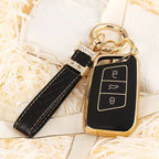 Carsine Volkswagen Car Key Case Golden Edge Black / Key case + strap
